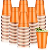 Dualshine 100 Pack Halloween Orange Plastic Cups 16 oz, Disposable Cups for Party, Heavy Duty Drinking Cups for Wedding Birthday Halloween Beer Taste Serving Snack Sample Tastings Barbecues Picnic