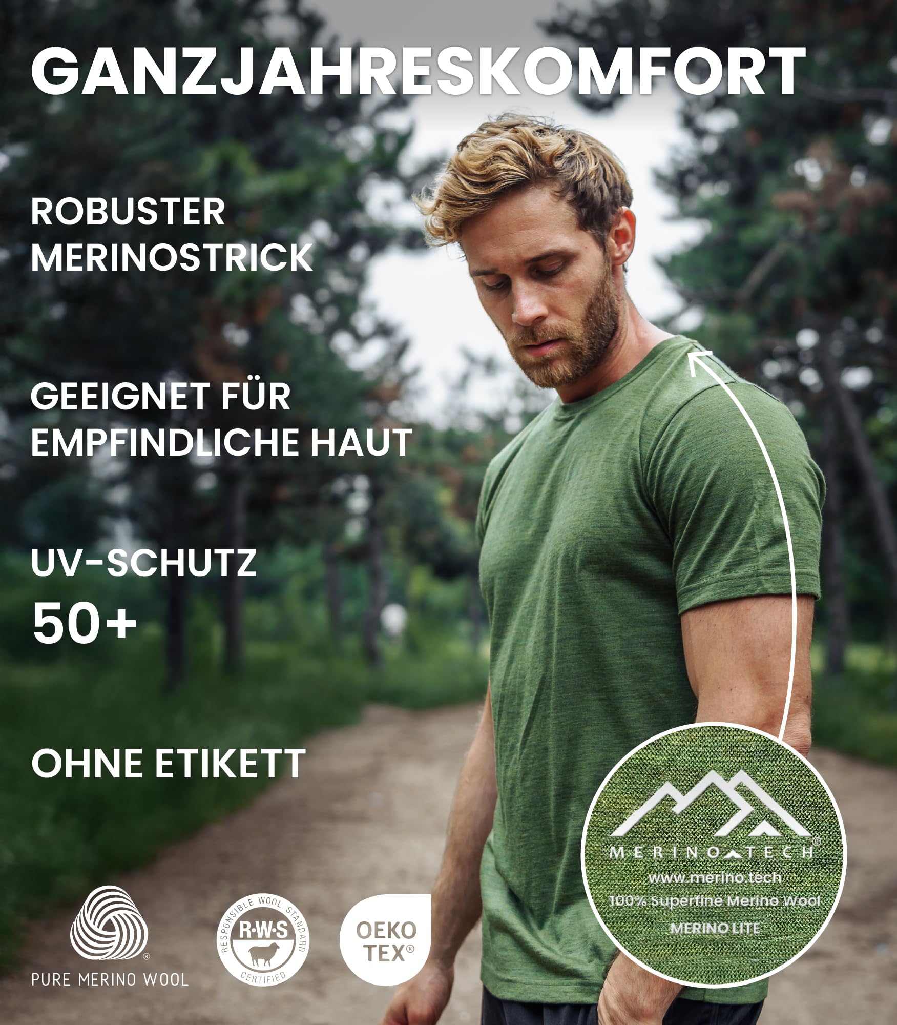 Premium Merino Shirt Herren Kurzarm - Atmungsaktiv Geruchshemmend Thermooberteile zum Wandern + Wanderwollsocken (Medium, Black Ink) 3