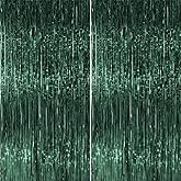 PartyWoo Green Streamers Backdrop 2pcs Green Tinsel Foil Fringe Streamer Curtains 8.2 FT Curtains Photo Backdrop for Graduation Birthday Dinosaur Jungle Golf Football Theme Party Decorations