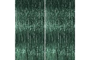 PartyWoo Green Streamers Backdrop 2pcs Green Tinsel Foil Fringe Streamer Curtains 8.2 FT Curtains Photo Backdrop for Graduation Birthday Dinosaur Jungle Golf Football Theme Party Decorations