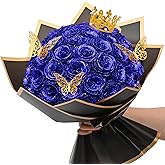 36+20 Glitter Roses Bouquet, DIY Fake Flowers Bouquet, Craft The Initials of Your Loves' Name with Artificial Rose Bouquet for Valentines, Anniversary, Wedding, Blue & White