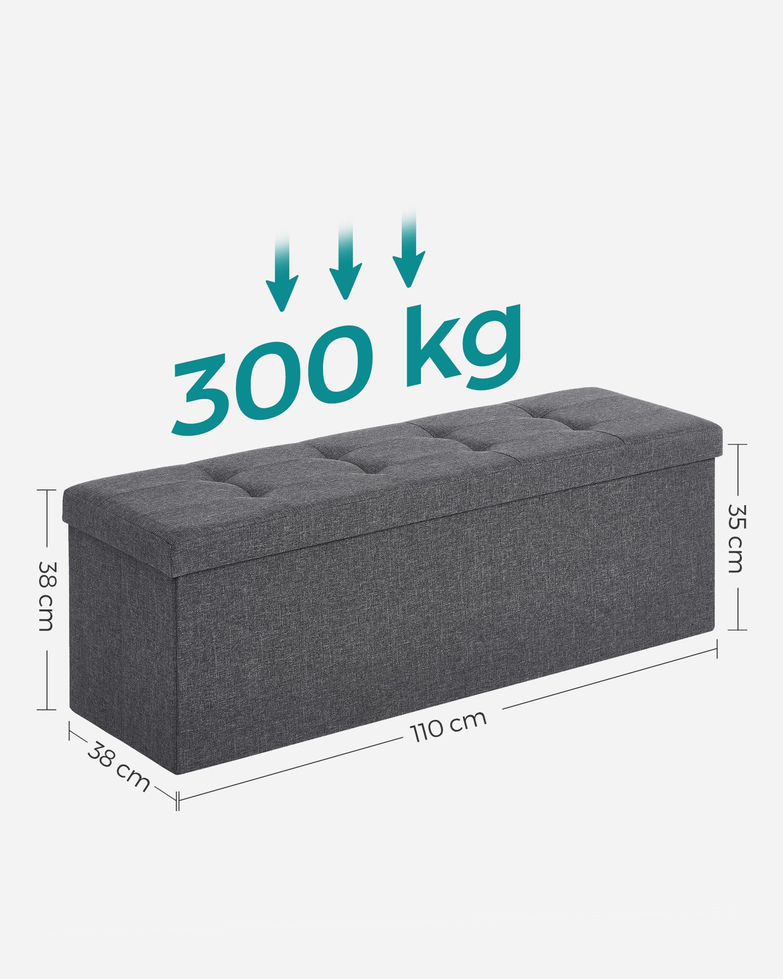 SONGMICS Sitzhocker mit Stauraum, klappbare Sitzbank, 38 x 110 x 38 cm Fußbank, Aufbewahrungsbox, bis 300 kg belastbar, für Wohnzimmer Schlafzimmer Flur, schiefergrau LSF77K 6