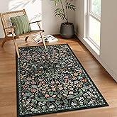 Moynesa Floral Machine Washable Rugs, 3x5 Rug for Entryway Non Slip Small Botanical Living Room Area Rug, Boho Ultra Thin Soft Bedroom Floor Throw Carpet for Dorm Bathroom Nursery, Black