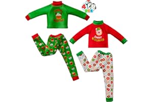 JOYIN 4 Pcs Christmas Santa Ugly Sweaters for Doll, Cupcakes and Donuts Themed Naughty Pajamas Clothes, Green and Red Festive Flannel Pajamas for Holiday Decorations