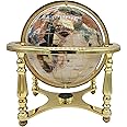 14 Inch Mother Of Pearl Gemstone Globe With Gold Stand - Handcrafted Semi-Precious Stone World