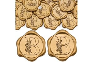 SWANGSA 50 Pack Letter B Wax Seal Stickers, Antique Gold Botanical Leaves Initial Alphabet Self-Adhesive Wax Stickers, Wedding Party Invitation Envelope Seals