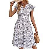 YATHON Casual Dresses for Women 2025 Cute Summer Floral Fit and Flare Cap Sleeve A Line Knee Length Dress with Pocket