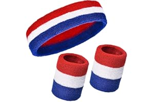 ISLMLISA E-lishine Striped Sweatbands Set - (1 Headband and 2 Wristbands) Cotton Sweat Band for Athletic Men and Women