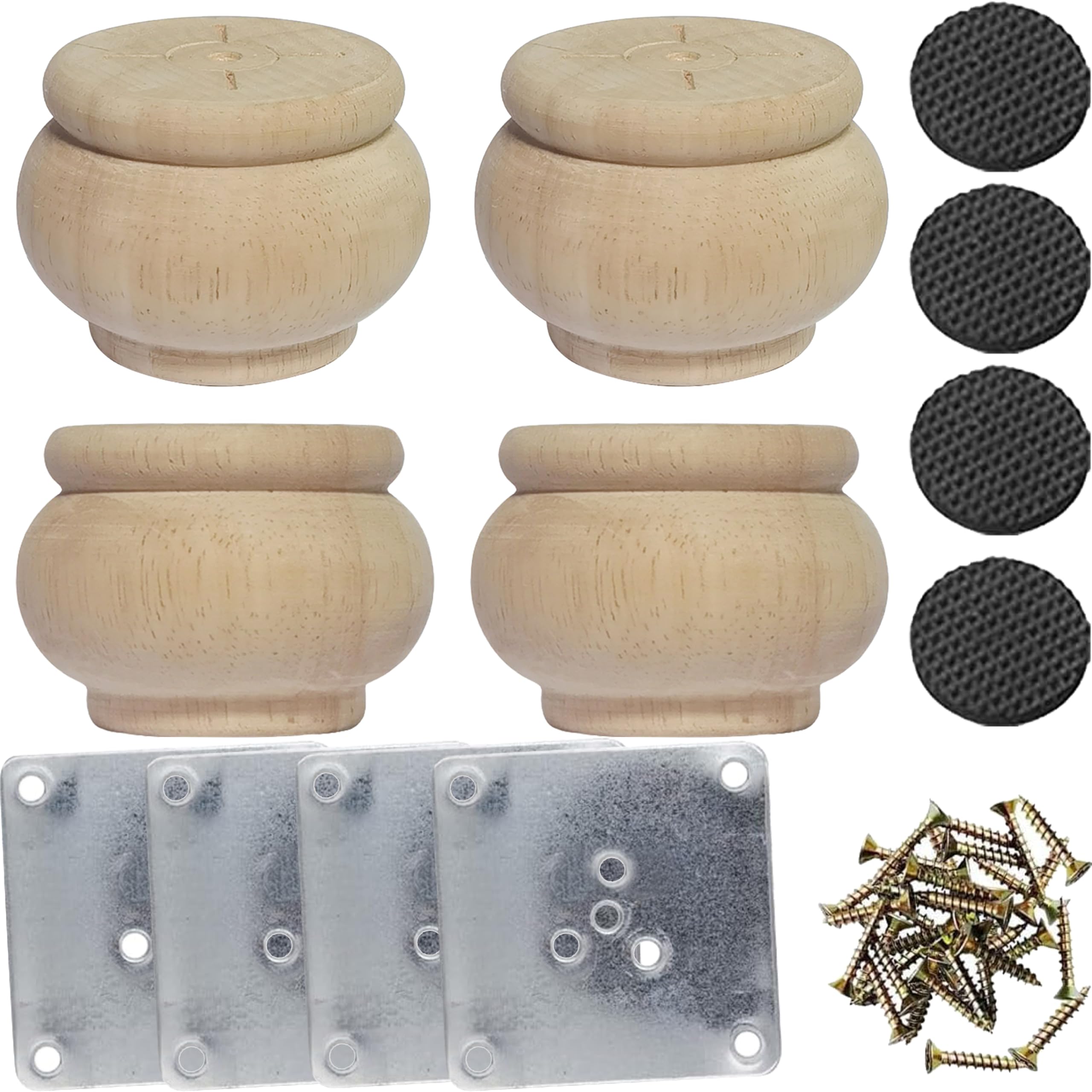 Photo 1 of Btibpse 2 Inch Wooden Furniture Legs, Solid Wood Unpainted Replacement Furniture Legs, Cabinet Legs/Desk/Sofa/Bookcase Bun Feet, DIY Wooden Round Legs with Mounting Plate & Screws Set of 4 (2 Inch)
