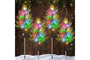 ELECLINK 4 Pack Christmas Decorations Outdoor, Solar Christmas Tree Pathway Lights Outdoor Waterproof with Constant & Flashing Modes, Bright 40 LED Multi-Color Solar Christmas Decorations Outdoor Yard