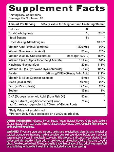 PINK PRENATAL VITAMINS | 60 GUMMIES WITH DHA AND FOLIC ACID | NON-GMO & GLUTEN FREE MULTIVITAMIN | FRUIT FLAVOR