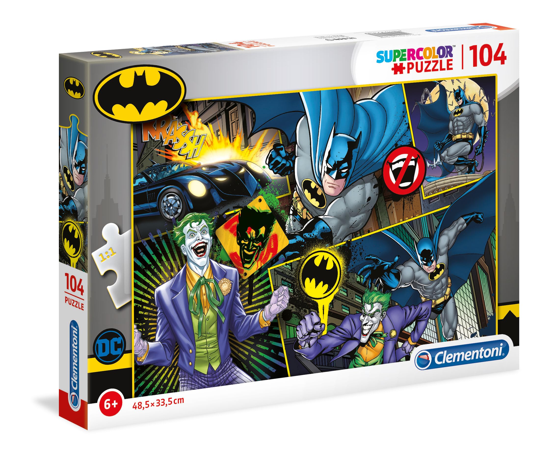 Clementoni - Batman Supercolor Jigsaw Puzzle for Kids from 6 to 8 Years old, 104 Pieces, Made In Italy, 25708