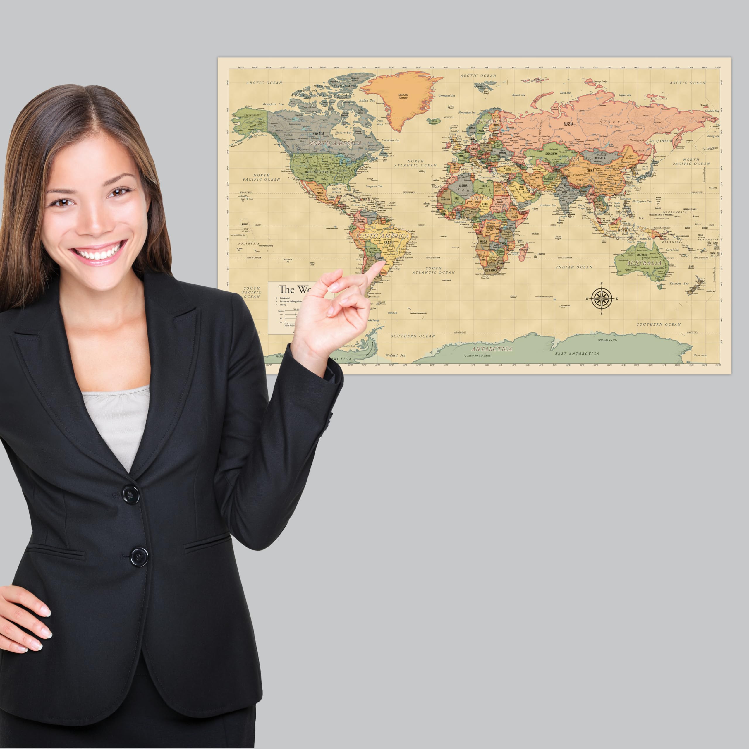 Laminated World Map Poster Map Of The World Chart Yellow On Galleon 81EqgOokHWL 