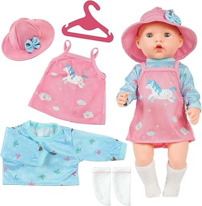 Aolso Baby Doll Clothes 14-18 Inch Dresses Set with Coat Hanger Pink-Blue