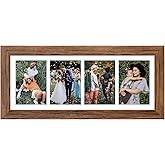 Gaevuian 8x21 Picture Frame Display 4 opening 5x7 Collage Picture Frame,Multi Photo Frame with Mat,Plexiglass,Horizontal and Vertical Formats for Wall Decor,Carbonized Brown Wood Grain