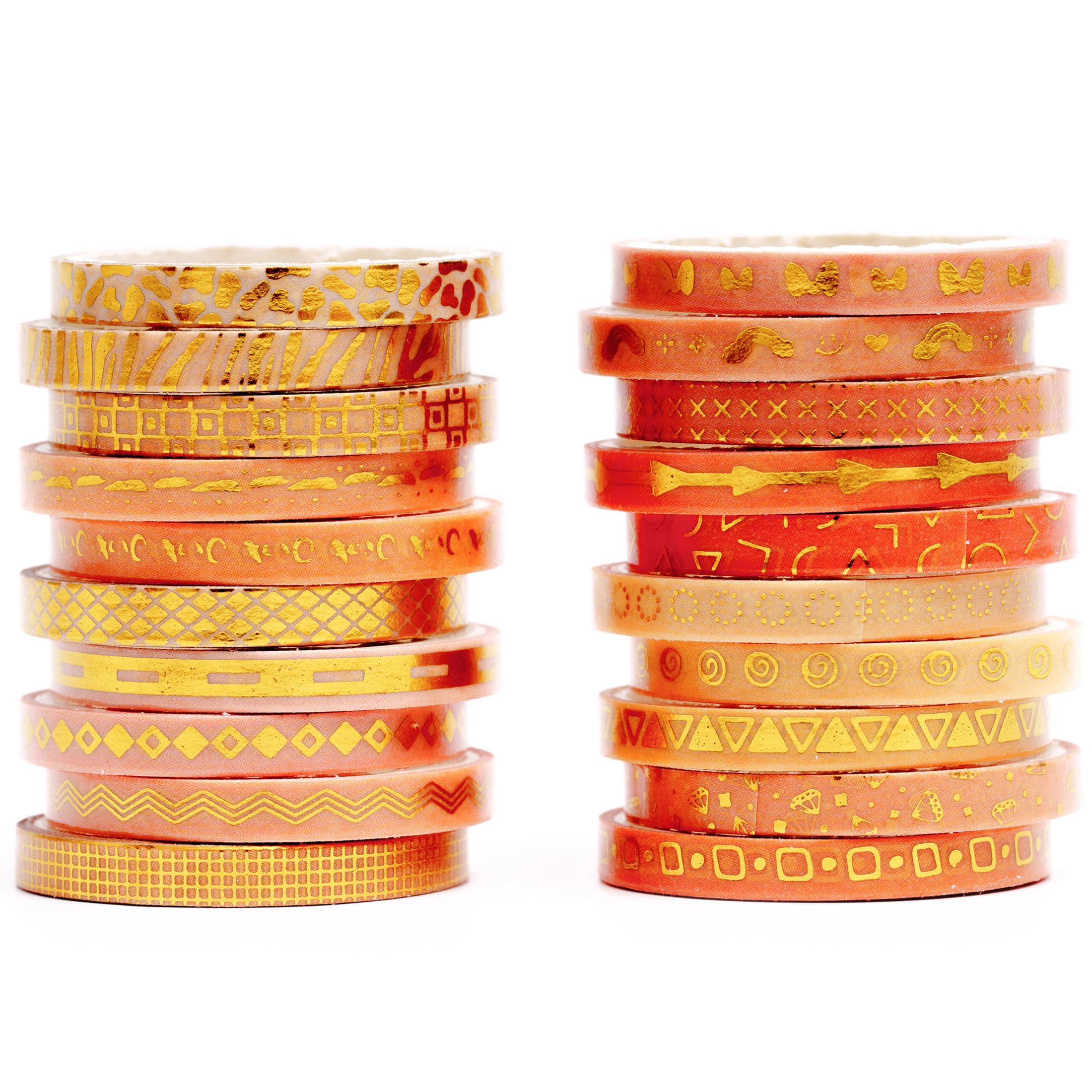 YUBX Skinny Gold Washi Tape Set Basic Foil Print Decorative Masking Tapes for Arts, DIY Crafts, Journals, Planners, Scrapbook, Wrapping (Orange of Sunset) — image 1