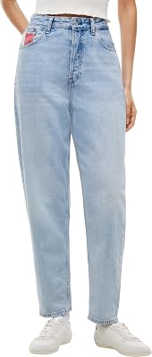 Damen Jeans Hose Mom Jean Tapered Fit, Blau (Denim Light), 30W/32L
