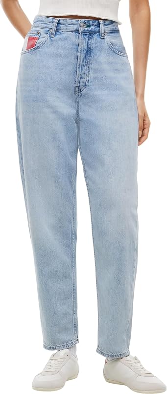 Damen Jeans Hose Mom Jean Tapered Fit, Blau (Denim Light), 30W/32L