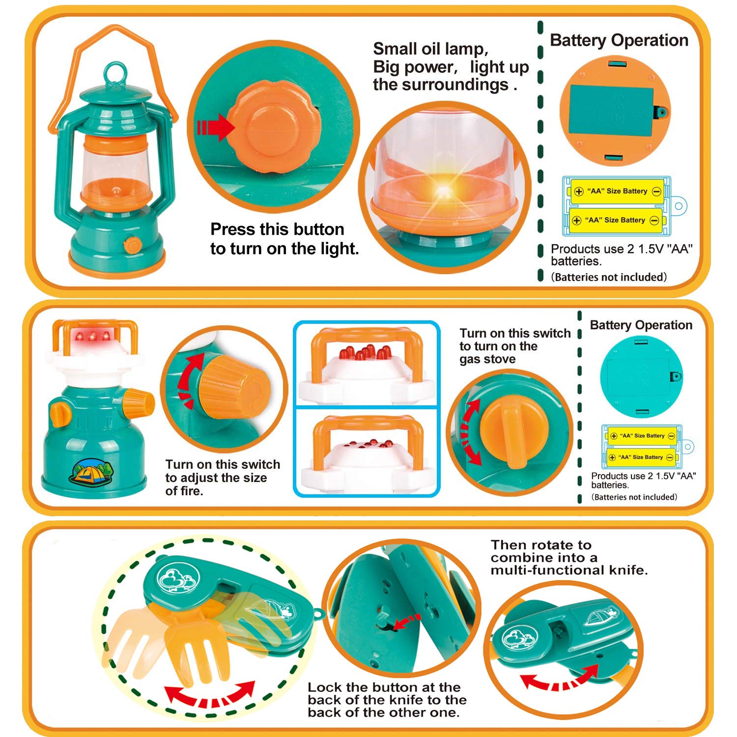 Kids Camping Set with Pop Up Tent - Little Explorers Playhouse Toddler Toys for Boys with Camp Gear for Children Indoor Outdoor Pretend Play