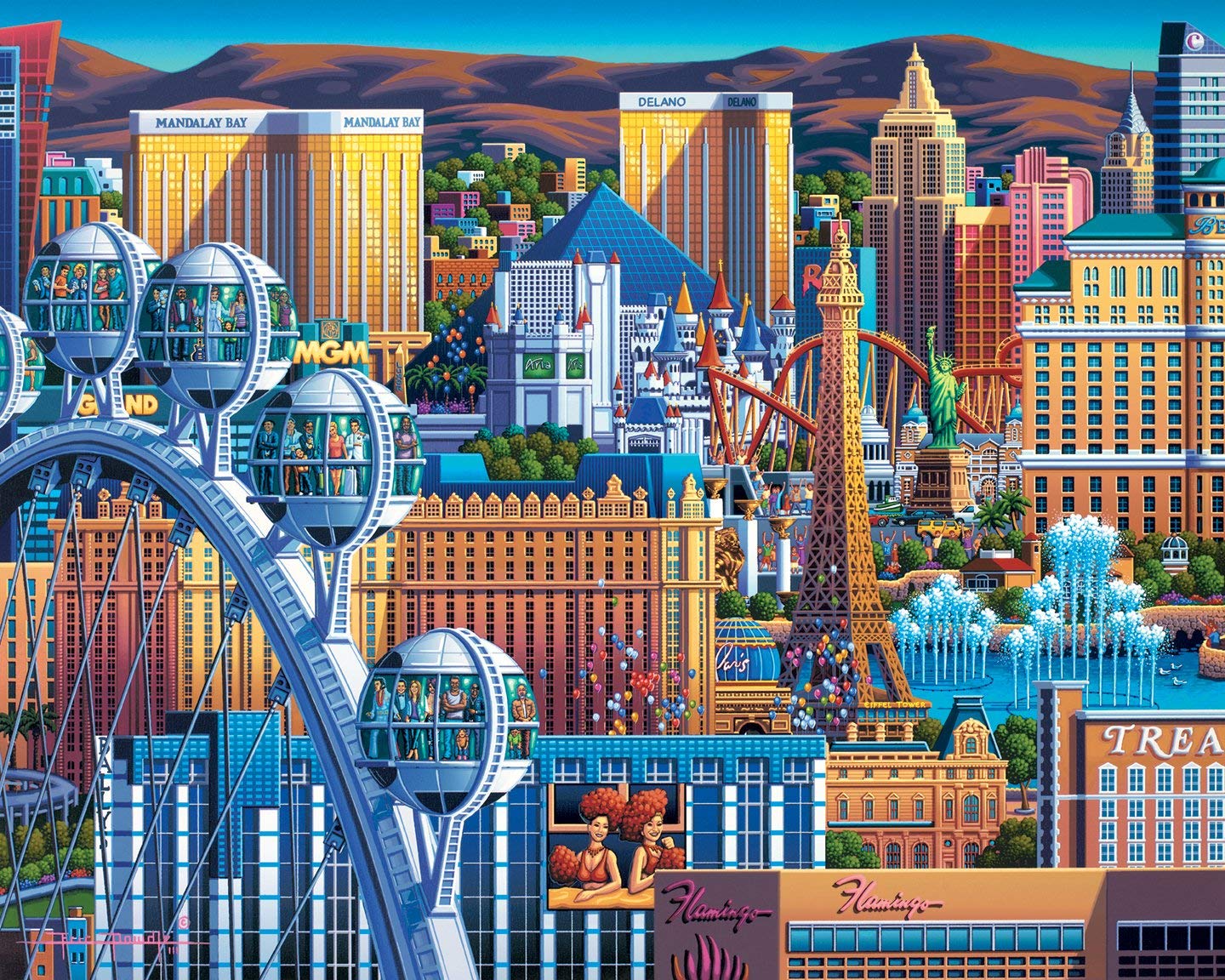 Dowdle Jigsaw Puzzle Las Vegas Great Wheel 500 Piece Dowdle Folk Art Puzzles Jigsaw Puzzles
