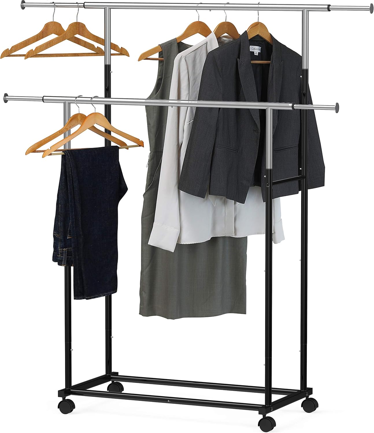Simple Houseware Standard Double Rod Garment Rack, Black: Home & Kitchen