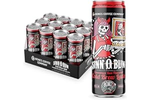 Bones Coffee Company Sinn-O-Bunn Latte Cinnamon Rolls Flavored Coffee, Medium Roast Ready To Drink Iced Coffee in Can, 11 Fl Oz Can (12 Pack)