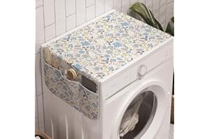 Ambesonne Botanical Washing Machine Organizer, Wildflowers and Berries Scattered, Anti-slip Fabric Top Cover for Washer Dryer, 47" x 18.5", Blue Grey