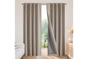 Joydeco Blackout Curtains for Bedroom - Nature Linen 84 Inch Long 100% Light Blocking 2 Panels Set, Rod Pocket & Back Tabs Living Room Drapes, Thermal Insulated Room Darkening Window Curtains