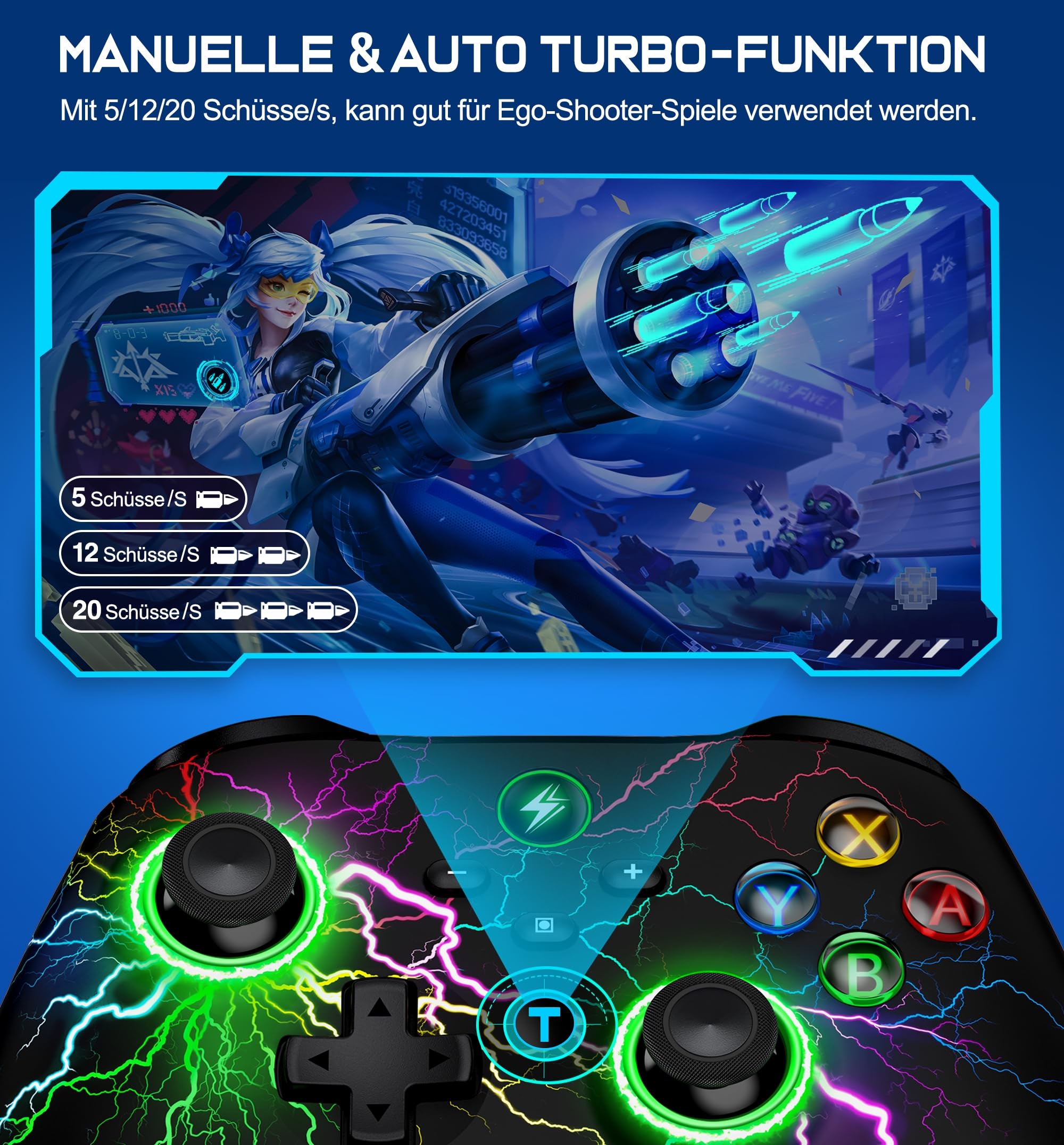 HASACOOL Switch Controller, Switch Pro Controller mit 2 Back Button Macro Programmierbar/Blinkende Lichter, 1000mAh Controller Switch für Switch/Lite/OLED, Kompatibel mit Android/IOS/PC 4