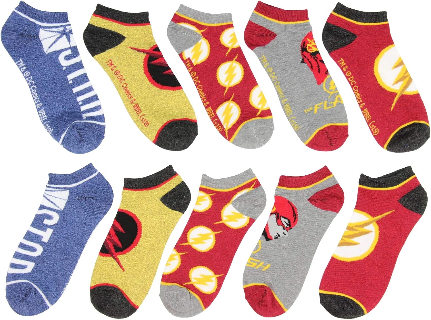 DC Comics The Flash Socks Adult Superhero Character Themed Designs 5 Pack Mix and Match No Show Ankle Socks: Clothing