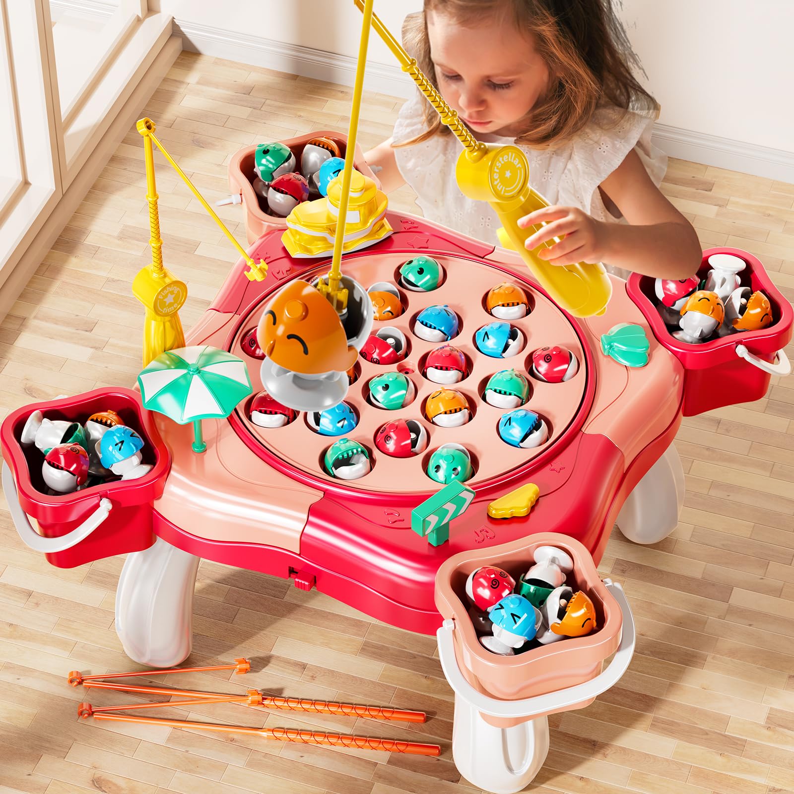 Photo 1 of NIPLOOOW Magnetic Fishing Game Toys, Rotating Board Game with Music Including 48 Fishes and 8 Fishing Poles, Party Game Toys for Kids Age 4 5 6 7 8 and Up