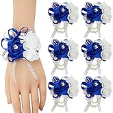 Meldel Prom Flower Wrist Corsages for Wedding, Set of 6, Royal Blue Wrist Corsages for Prom Bridal Bridesmaid Girl, Rose Hand Flower for Wedding Ceremony Anniversary,Dinner Party, Homecoming