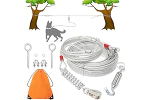 PAWNISAW Dog Tie Out Cable - 100 ft Long Dog Cable with 10 ft Run Cable for Yard Training Running Camping Hiking Outdoor - Heavy Duty Chew Proof Lead Leash with Buffer Spring for Small Medium Large Dogs