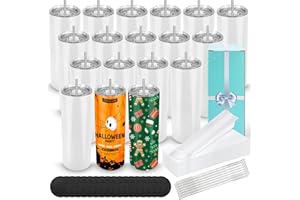 D·S 18 Pack Sublimation Tumblers Bulk 20 oz Skinny Straight Flat Bottom Blank Tumbler Cups with Individual Gift Boxed for Heat Transfer DIY Craft
