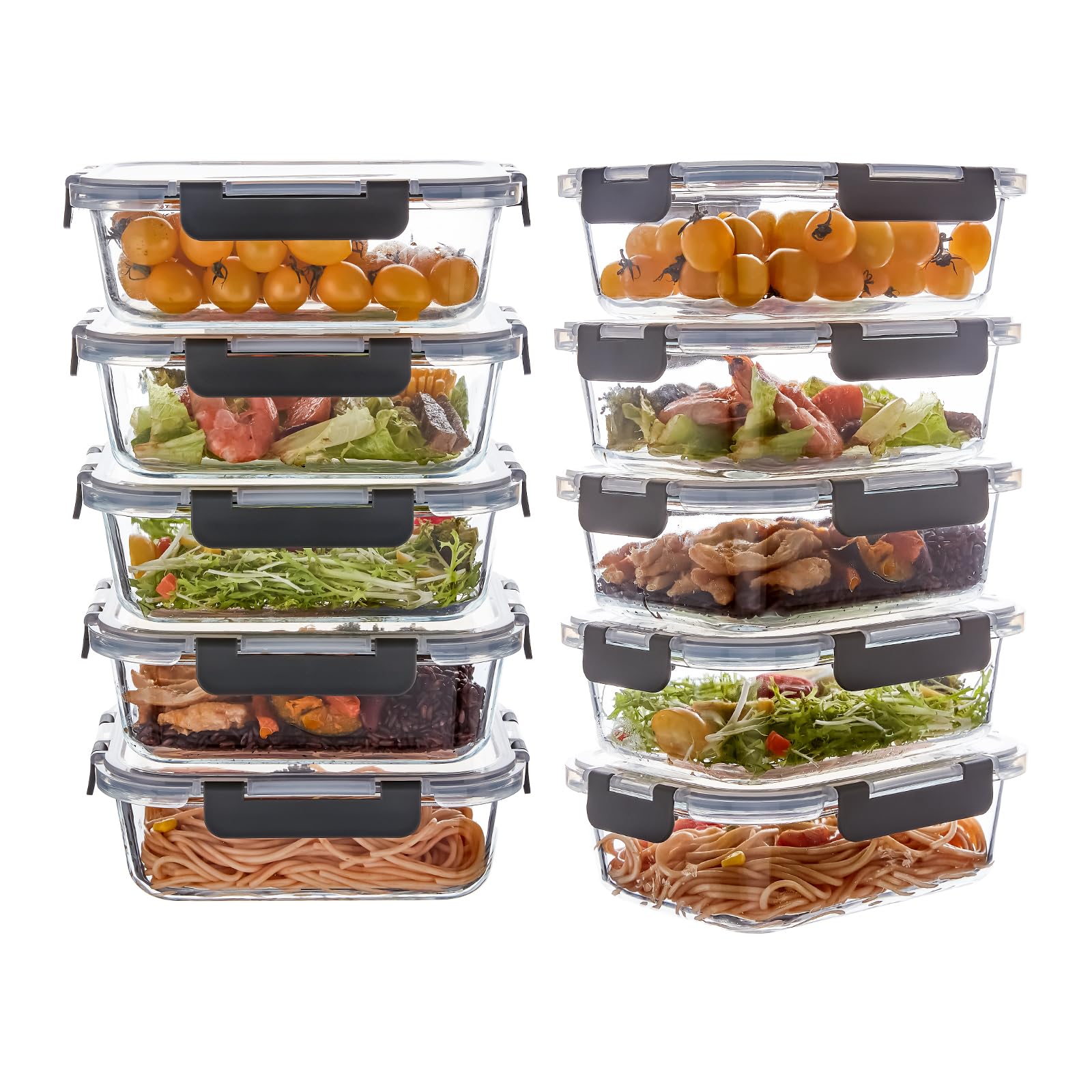 Photo 1 of ***ONE OF THE LIDS IS MISSING 2 OF THE LOCKING LATCHES, SELLING FOR PARTS, FINAL SALE***Wancilock 10 Pack 22 oz Glass Meal Prep Containers, Glass Food Storage Containers with Lids, Reusable Airtight Leakproof Lunch Bento Boxes Freezer, Microwave Oven and