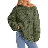Cicy Bell Womens Oversized Cable Knit Sweaters Long Sleeve Crewneck Chunky Loose Fit Pullover Tops