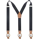 Bioterti Leather Clip And Button Suspenders For Men, Y-Back Style For Formal Outfits