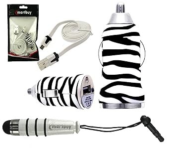 Emartbuy Trio Pack für Siswoo R8 Monster / i7 Cooper - Zebra Schwarz / Weiß 1 Ampere USB Autoladegerät + Weiß Mini Metallic E