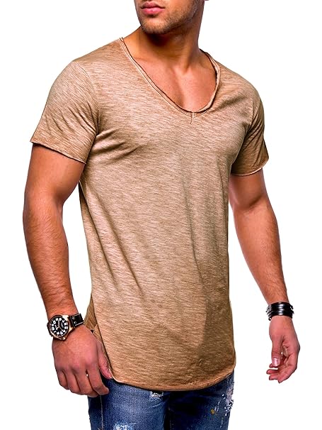 behype. Herren Kurzarm Basic T-Shirt V-Neck Ausschnitt Oversize-Look 20-0002