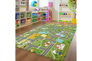 AUSTAB Kids Roommat Rug City Life Great for Playroom Classroom Bedroom - Non-Slip City Pretend Room Mat (Large- 5 x 7 FT)