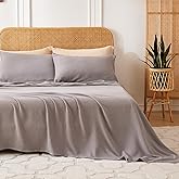 LUTBM Twin Sheets Set 100% Cotton Bed Sheets 3 Pcs Gray Gauze Sheet 16" Deep Pocket Sheet & Pillowcase Sets Boho Muslin Soft Twin Bedding Sets for All Season Machine Wash