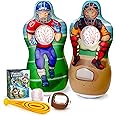 Super Pumped! Inflatable Double-Sided Baseball & Football Target Set - Blow Up Toy with Soft Football, Baseball & Inflatable Bat - Fun Toss Games for Indoor, Outdoor, Backyard & Party Favor - 5 Feet