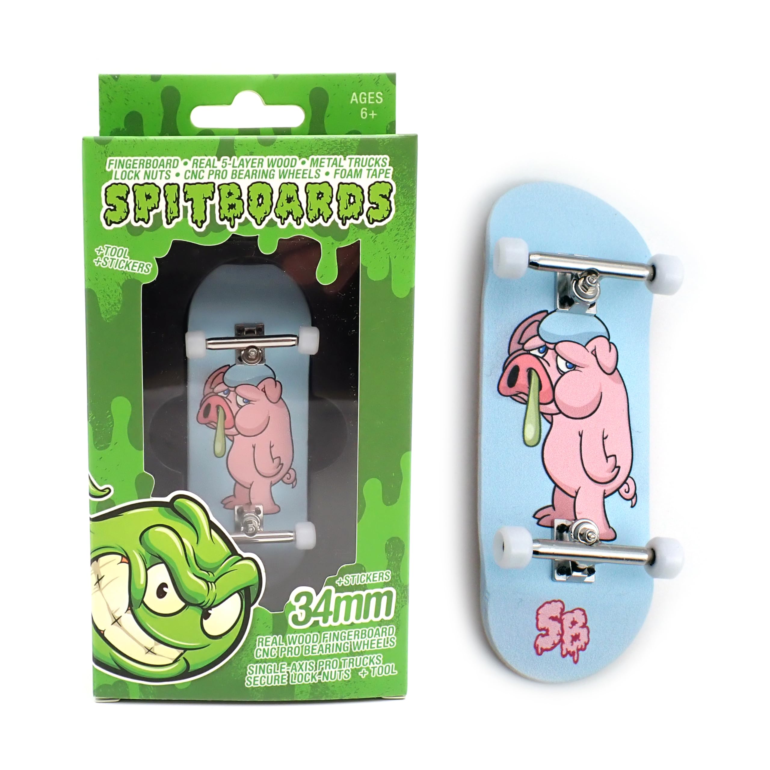 SPITBOARDS Real Wood Deck Fingerboard Set-Up with Pro Trucks, Bushings, Wheels and Bearings