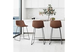 LUE BONA Bar Stools Set of 3, 24" ALX Faux Leather Barstools, Modern Counter Height Stools with Back and Metal Legs, Armless Counter Chairs for Kitchen Island, Brown