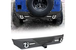 KUAFU Rear Bumper Compatible with 1987-2006 Jeep Wrangler TJ YJ With LED Lights 2" Hitch Receiver D-rings Off-Road Style Blac