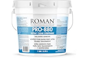 Roman PRO-880 Wallpaper Adhesive & Paste for Any Wallcovering - Ultra Clear Strippable, 1 Gallon(330 sq. ft)