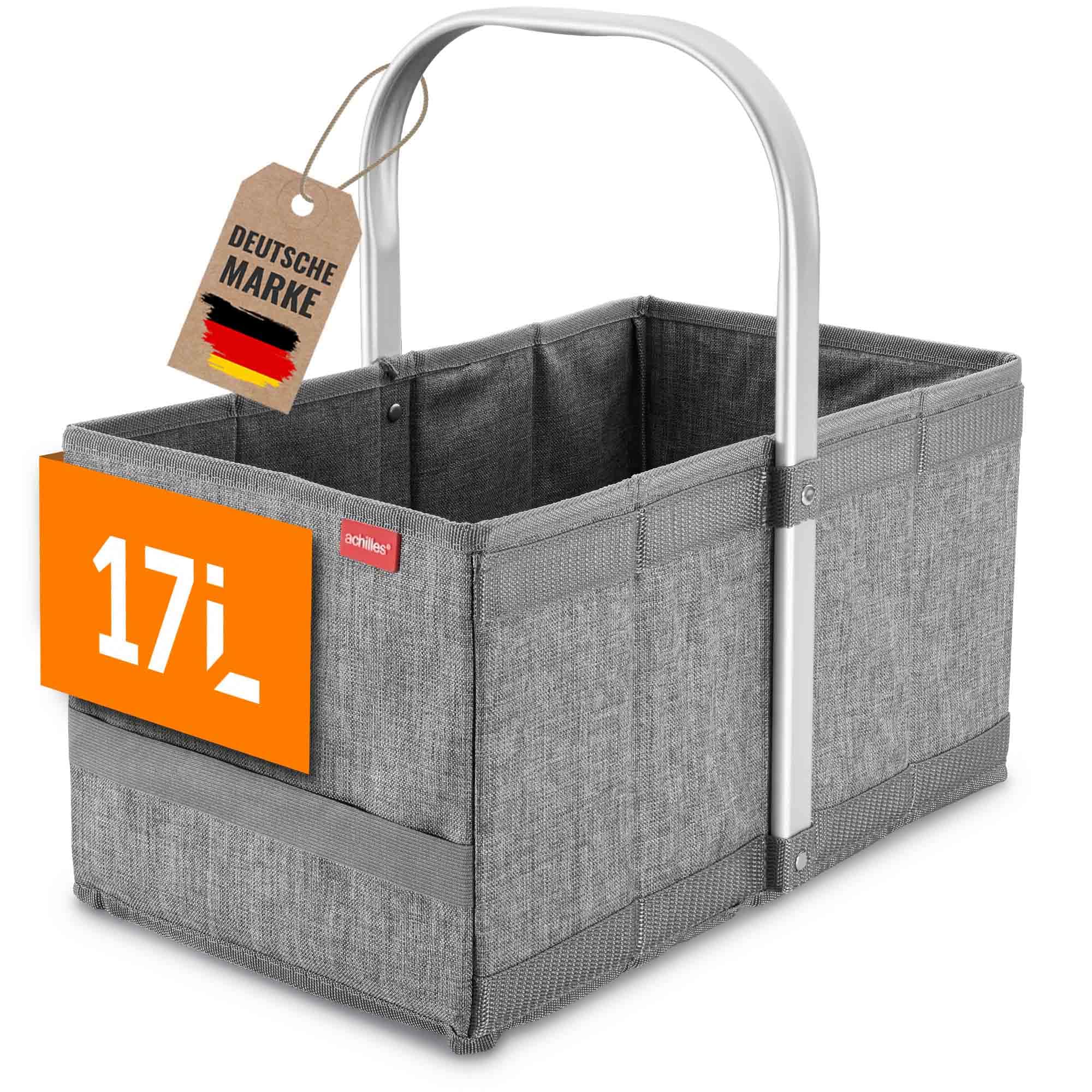 achilles Foldable Shopping Basket, Carrying Basket With Aluminum Handle, Picnic Box, Bag, Folding 40X24X20 Cm (Gray)