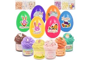 NEWCHEN Basket Stuffers, 6 Pack DIY PreFilled Easter Eggs with Butter Slime & Fun Charms, Gifts Inside for Girls Boys, Easter Eggs Hunt, Party Favors, Kids Tollders Relief Toys