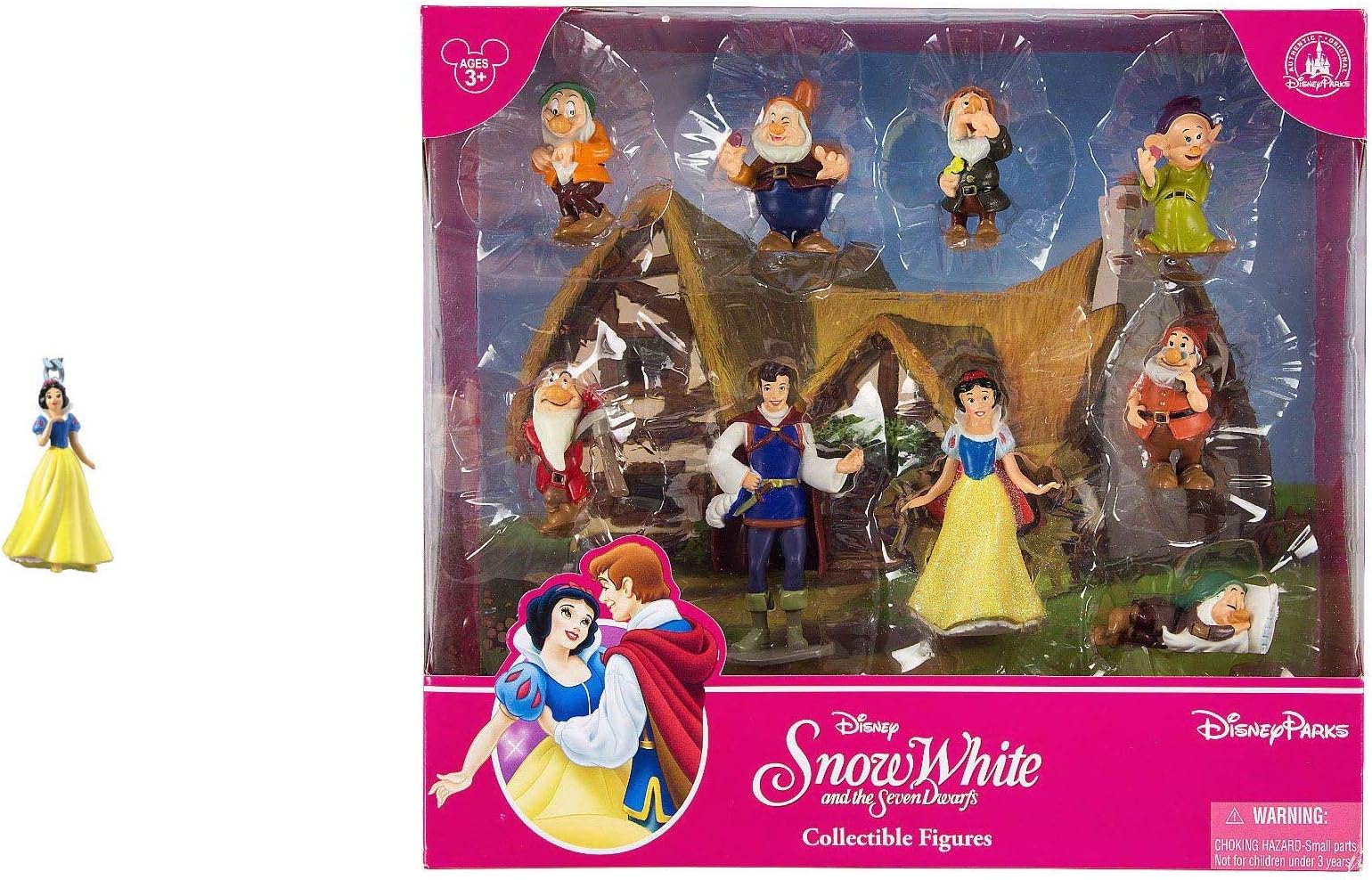 Snow White and The Seven Dwarfs Figurine Playset Play Set Cake Topper Featuring Snow White, The Prince, Bashful, Doc, Dopey, Grumpy, Happy, Sleepy, and Sneezy with Keychain (Snow White)