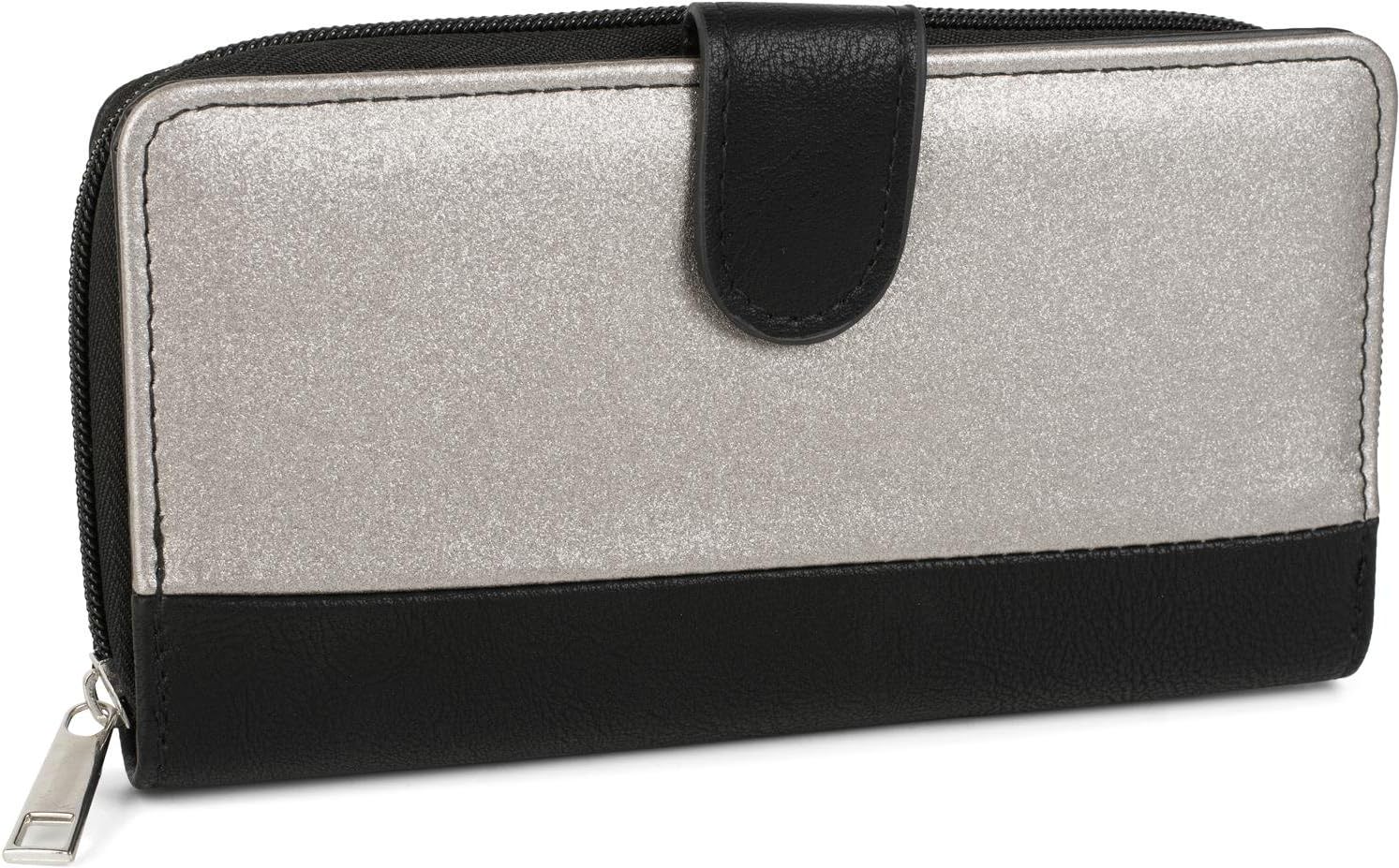 styleBREAKER Women's Wallet in 2-Tone Metallic Look with Zipper and Snap Button